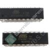Close-up of a black Atmel integrated circuit with visible logo and the part number ATF16V8C-7PU on its surface, showing metal pins on both sides.