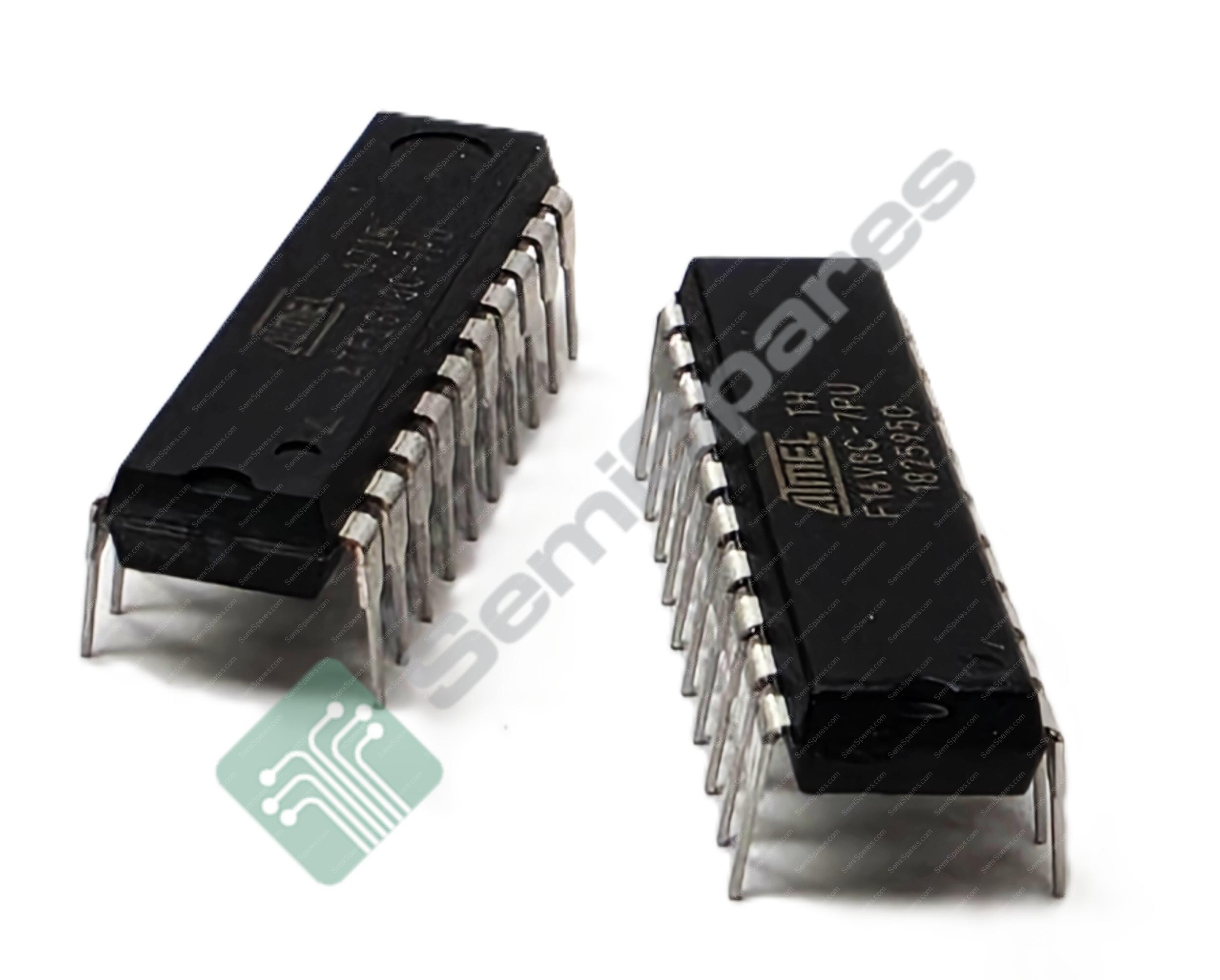 Two black DIP integrated circuit chips with rows of metal pins on a white background (watermark visible)