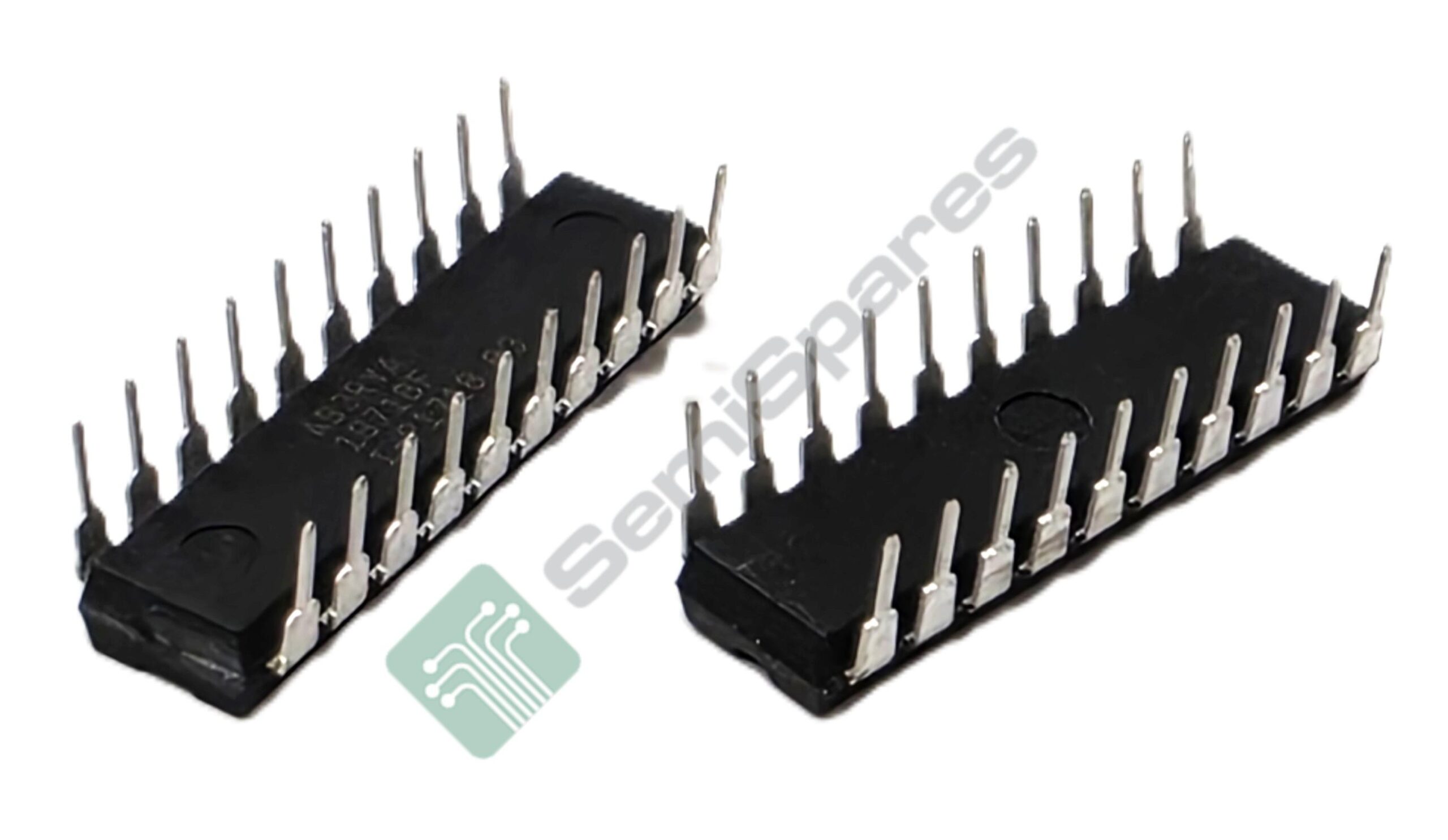 Two black DIP IC sockets with rows of metal pins viewed from above.