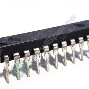 Black DIP IC socket with multiple through-hole pins for a chip insertion