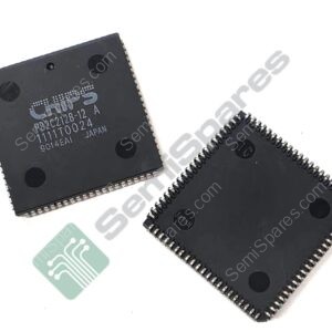 Two black integrated circuits with many metal pins, photographed at an angle on a white background.