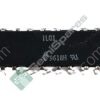 Close-up of a black rectangular integrated circuit (IC) with metal pins along the edges. Compact electronic component.