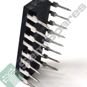 Close-up of a five-pin male header in a black plastic housing, with bent silver pins protruding outward.