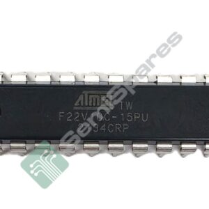 Black rectangular integrated circuit (DIP) with two rows of metal pins along the sides; marked F22VOC-15PU (or similar) on the body.