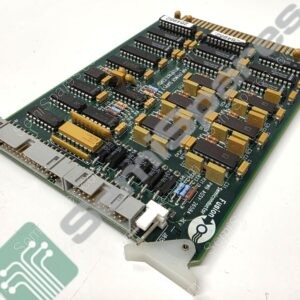 Angle view of a vintage circuit board densely populated with DIP ICs, capacitors, and resistors. (Informative)