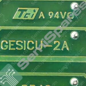 Close-up of a green PCB showing gold traces, solder pads, and the stamped texts 'A 94V0' and 'GESICU-2A'.