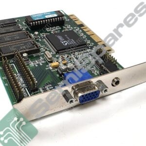 Green PCIe expansion card showing edge connector and VGA port on a metal bracket, with multiple ICs and connectors visible. FYI: motherboard-style circuit board.
