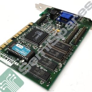 Close-up of a green computer expansion card showing the gold PCI edge connector and mounted chips and connectors on a circuit board.