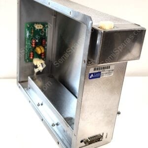Open metal enclosure exposing a green circuit board with components and white connectors inside the chassis, viewed from the side.
