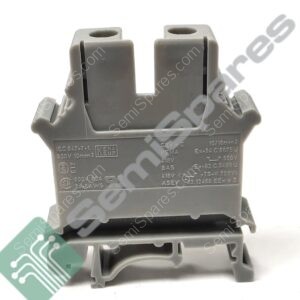 Close-up of a gray plastic electrical terminal/connector with two vertical slots and a circuit-board watermark in the background.