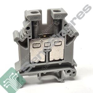 Close-up of a gray modular mechanical housing showing two parallel springs and a perforated panel, likely part of an actuator assembly.