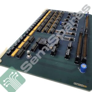 Industrial computer motherboard with gold capacitors and multiple black DIP chips arranged in rows.