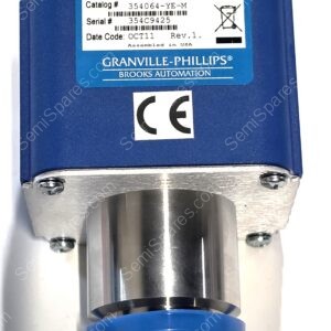 Blue industrial actuator with label reading GRANVILLE-PHILLIPS BROOKS AUTOMATION and CE mark.