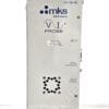 Metal electrical enclosure labeled 'mks ENI Products' with 'VI PROBE' logo and 'RF VOLTAGE'/'RF CURRENT' indicators; vent holes and setup/status area visible.