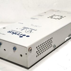 Silver metal power supply box with ventilation holes and visible screws, angled from the front-left.