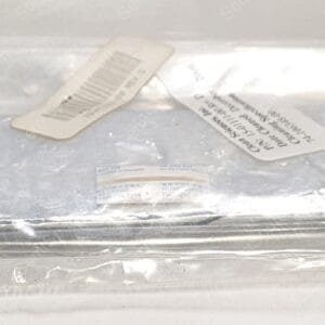 Rectangular foil-wrapped package sealed in clear plastic with white label tags on top.