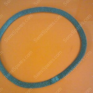 Blue circular abrasive sanding ring laid flat on an orange surface.