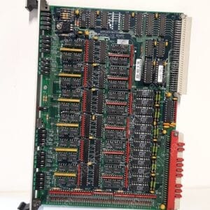 Green circuit board labeled Applied Materials Digital I/O Board, densely populated with DIP ICs, orange capacitors, and edge connectors at top and bottom