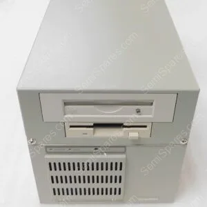 Front of a gray Advantech computer tower with a floppy drive and vented panel.