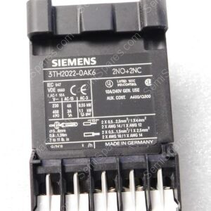 Siemens control relay module with model 3TH2022-0AK6 and 2NO+2NC contacts label visible on the front