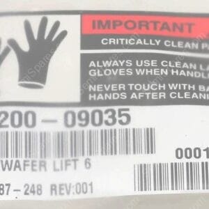 Close-up label showing a warning to wear clean latex gloves when handling and not touch with bare hands after cleaning (glove icons shown).