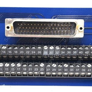 Blue circuit board with a 50-position screw-terminal block and a 50-pin D-sub connector; labeled J56 on the board edge.