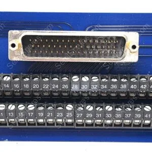 Blue circuit board with a 50-position screw-terminal block and a 50-pin D-sub connector; labeled J56 on the board edge.