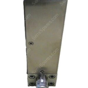Rectangular metal enclosure with a circular connector at the bottom and four screws on a mounting plate.