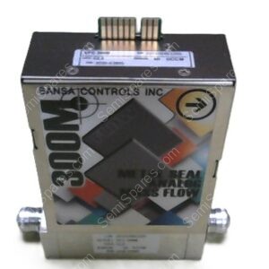 Metal mass flow controller by Sansa Controls Inc, with side pipe fittings and a top connector, model 3000N.