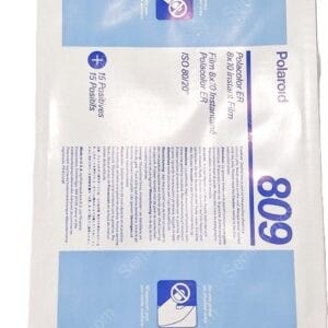 Front of a Polaroid instant film box with white packaging, blue panels, and the Polaroid branding along the edge; includes instructional icons and multi-language text panels (rotated in the image). If used as a product image, conveys packaging for instant film.