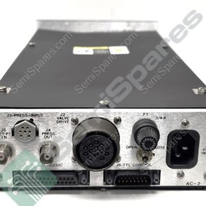 Rear panel of an industrial electronic unit showing multiple connectors and controls, including J3-Press-Input and J1 Power Input.