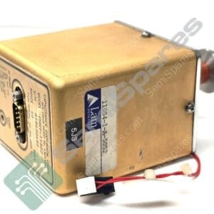 Close-up of a gold-colored rectangular electronic module with a connector and red and black wires exiting the bottom area.