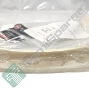 Transparent plastic bag with a printed receipt inside and a teal logo visible on the bag edge outside the bag’s material.