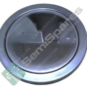 Top-down view of a stainless steel washing machine drum, showing perforated interior and circular rim.