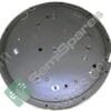 Circular metal lid or cover plate with multiple small holes and a central boss, likely a housing component