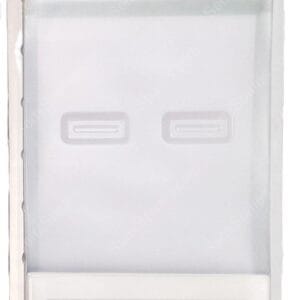 White plastic wall-mounted enclosure with two small horizontal slots in the center and a recessed bottom section.