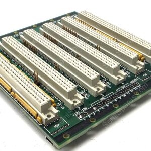 Green circuit board with several long white edge connectors and gold-plated contacts, likely an expansion card or backplane component.