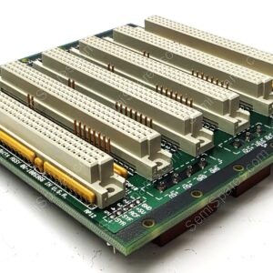 Circuit board with multiple white edge-connector slots and gold pins, viewed at an angle.