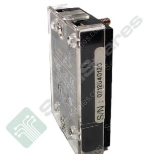 Clear plastic-encased electrical relay with a black body and visible screw terminals on the side.