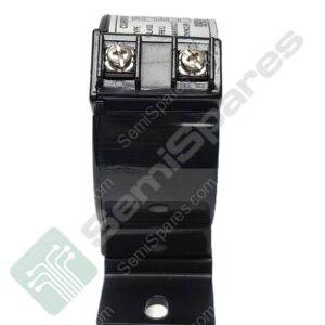 Close-up of a black battery terminal showing two screw terminals and metal clamp, viewed from the top.