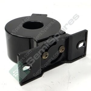 Close-up of a black plastic mounting bracket with a circular central hole and nearby screws.