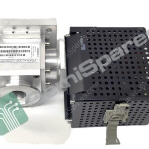 Metal electronic module with a perforated black enclosure attached to a silver motor; label reads 'Assembled in SOUTH KOREA' on the left unit.