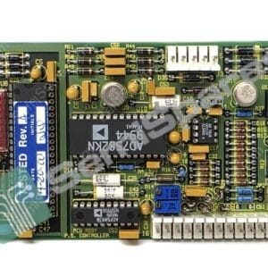 Printed circuit board with multiple integrated circuits, connectors, and capacitors, labeled PS Controller and various IC sockets and components.