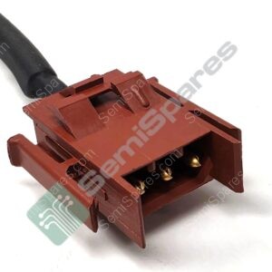 Brown multi-pin electrical connector with visible gold contacts and a black insulated wire attached to it.