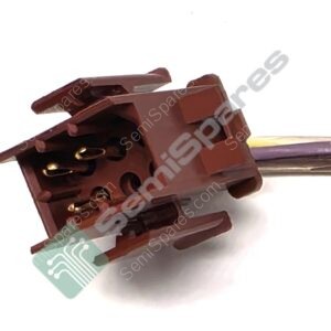 Close-up of a brown plastic connector piece (LEGO-style) against a white background, showing its studs and hollow sockets with a watermark overlay.